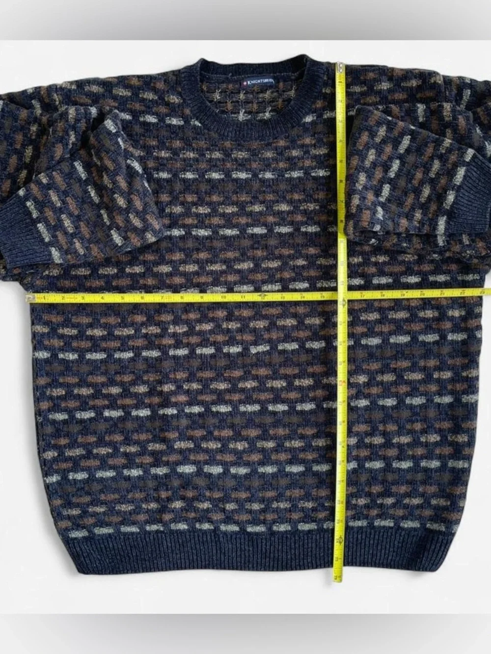 Knightsbridge 90s Soft Chenille Knit Black Grey Brown Checked Patterned Sweater
